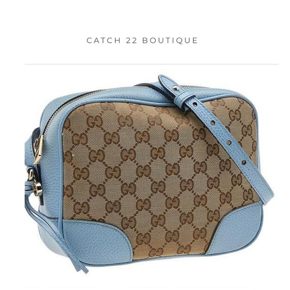 *SOLD* Gucci 'Bree' Blue Leather Trim GG Camera Monogram Bag - Picture 2 of 8